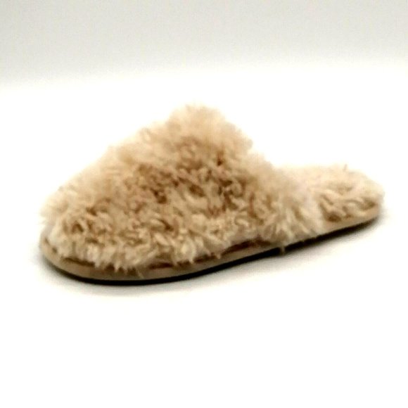 Loft Womens Flat Heel Slide Slipper Cushioned Faux Fur Ivory Sz L 9-10 - Picture 1 of 9